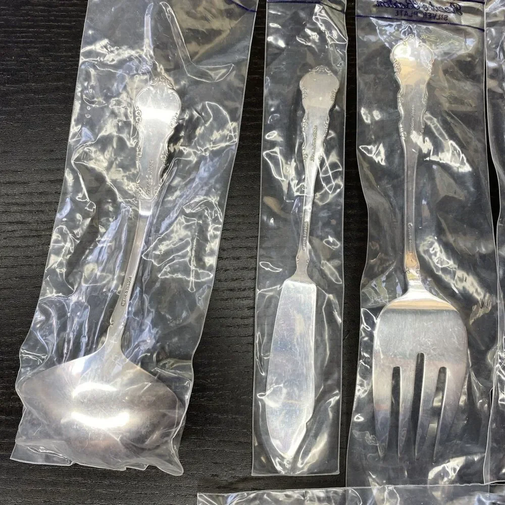 Vintage Reed Barton Dresden Rose Silverware Serving Utensils UNUSED 8 Pieces